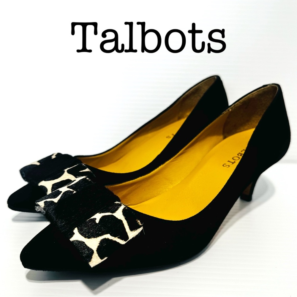 Talbots Dahlia Black and White Kitten Heel Pumps with Bow Size 7